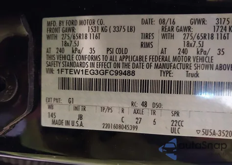 2016 Ford F150 Xlt from USA, damaged, VIN 1FTEW1EG3GFC99488